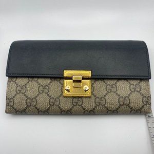 GG Supreme Monogram Padlock Continental Chain Wallet Black
